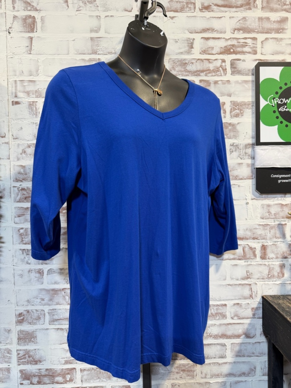 Woman Within Royal Blue V-Neck Short Sleeve Tee